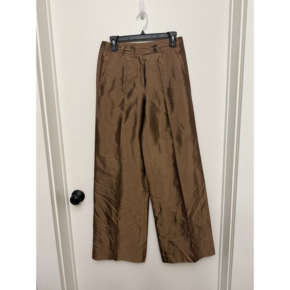 Rene Lezard Pants - Rene Lezard Womens 100% Silk Wide Leg Trousers Bronze Brown Size 36